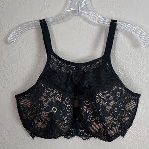 Cacique Lightly Lined Underwire Balconette Bra Black/Tan 42DDD Lace